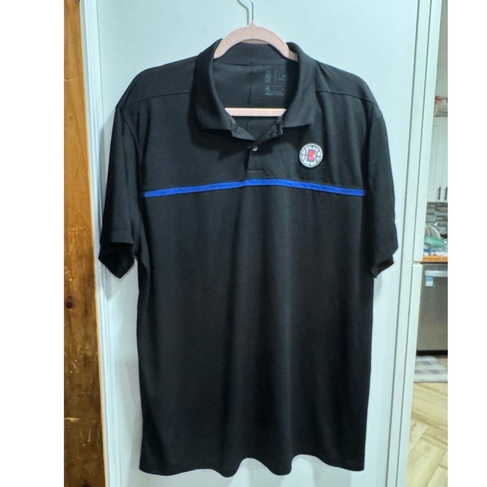 Nike Dri-FIT NBA Los Angeles Clippers Polo Shirt Mens XL Black‎ Blue Stripe Logo